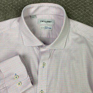 Twillory Shirt Men's 16.5 32/33 White Blue Pink Button Down Performance Non Iron